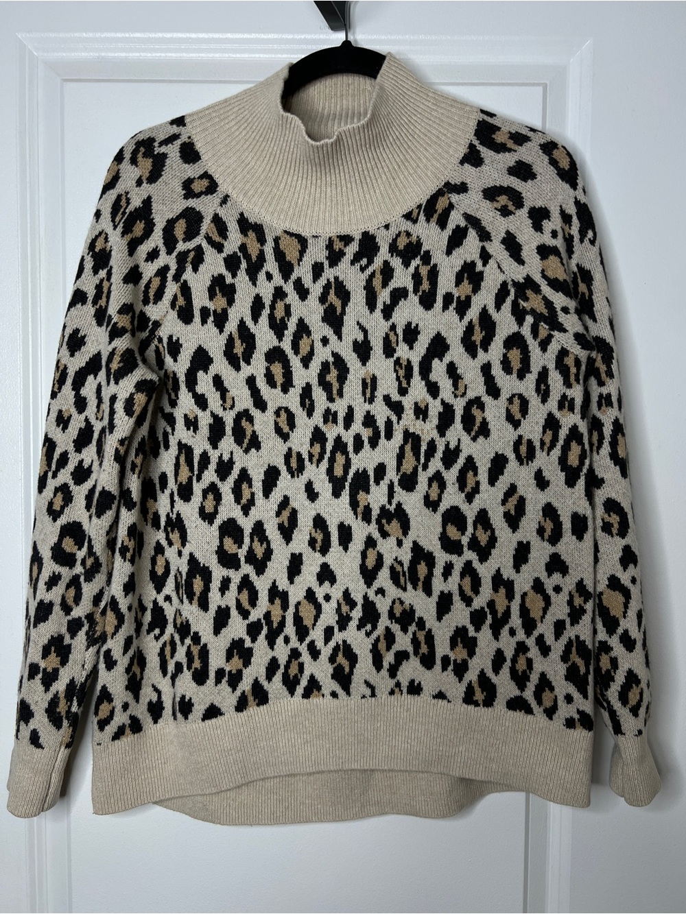 Ann Taylor Loft Mock Neck Animal Leopard Print Sweater Wool Blend Italian Yarn S